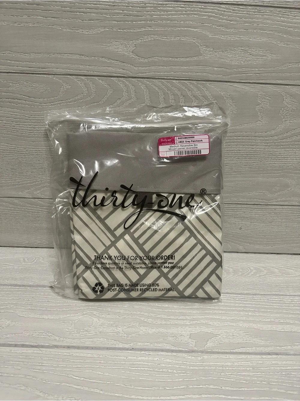 Thirty-One Medium Reversible Bin Grey Patchwork